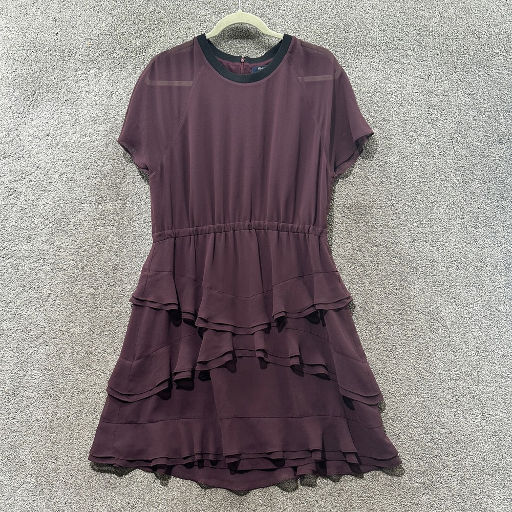 Madewell Plum Ruffle Tiered Short Sleeve Dress